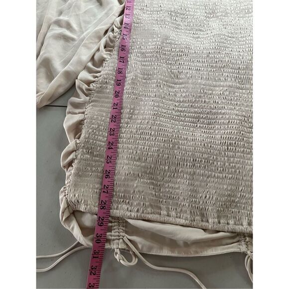 Women's Smocked Long Sleeve Squareneck Ruched Back Mini Dress Tan Large - Picture 5 of 6